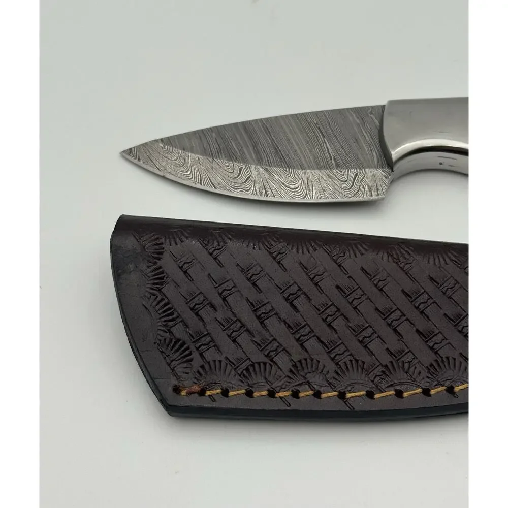 Handmade Damascus Steel Fixed Blade Knife w/ Leather Sheath – Pakistan Made NEW